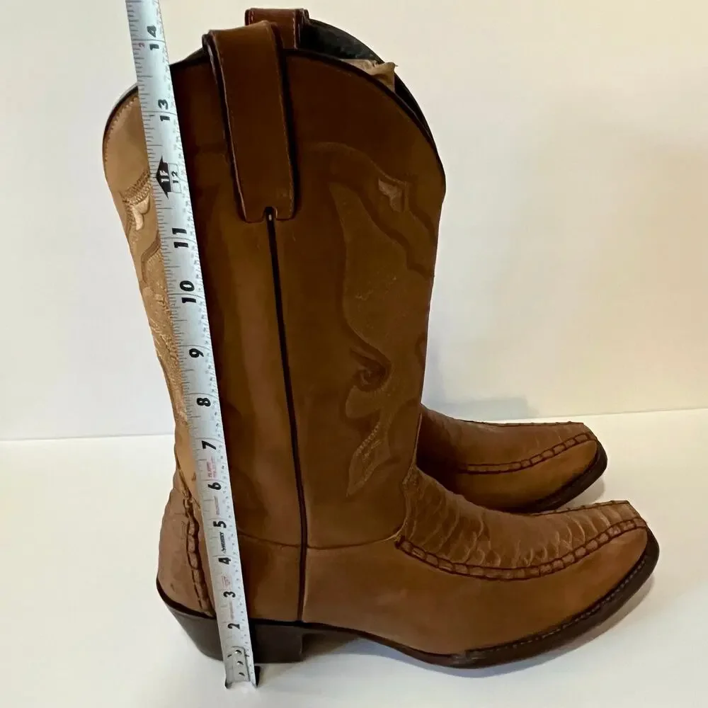 Forastero Bucklaced Tan Leather Western Boots Python Embossed Snip Toe Men’s 10